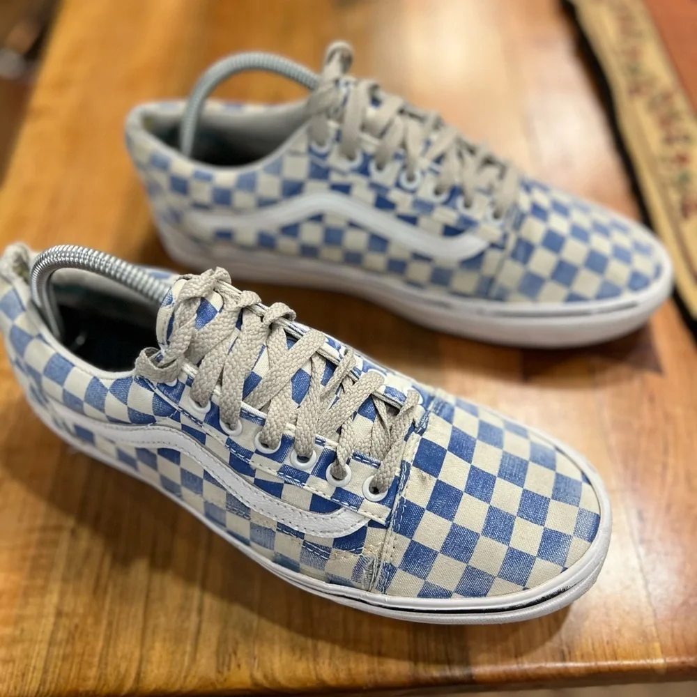Vans Blue and White Checkered Sneakers size 8.5 in used condition